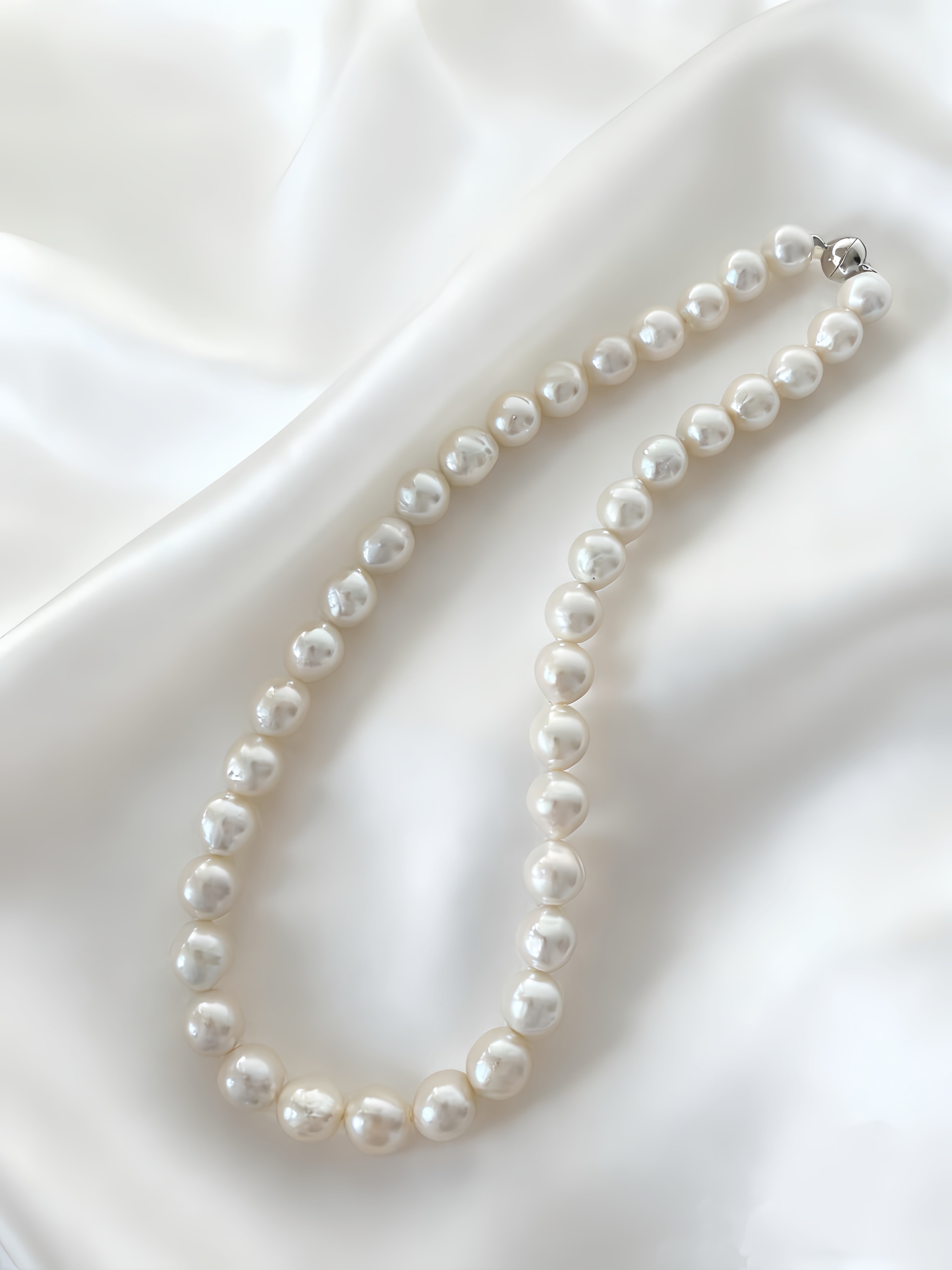 925 Silver Edison Freshwater Pearl Silver Ball Necklace Chain Length 43cm  9-11mm