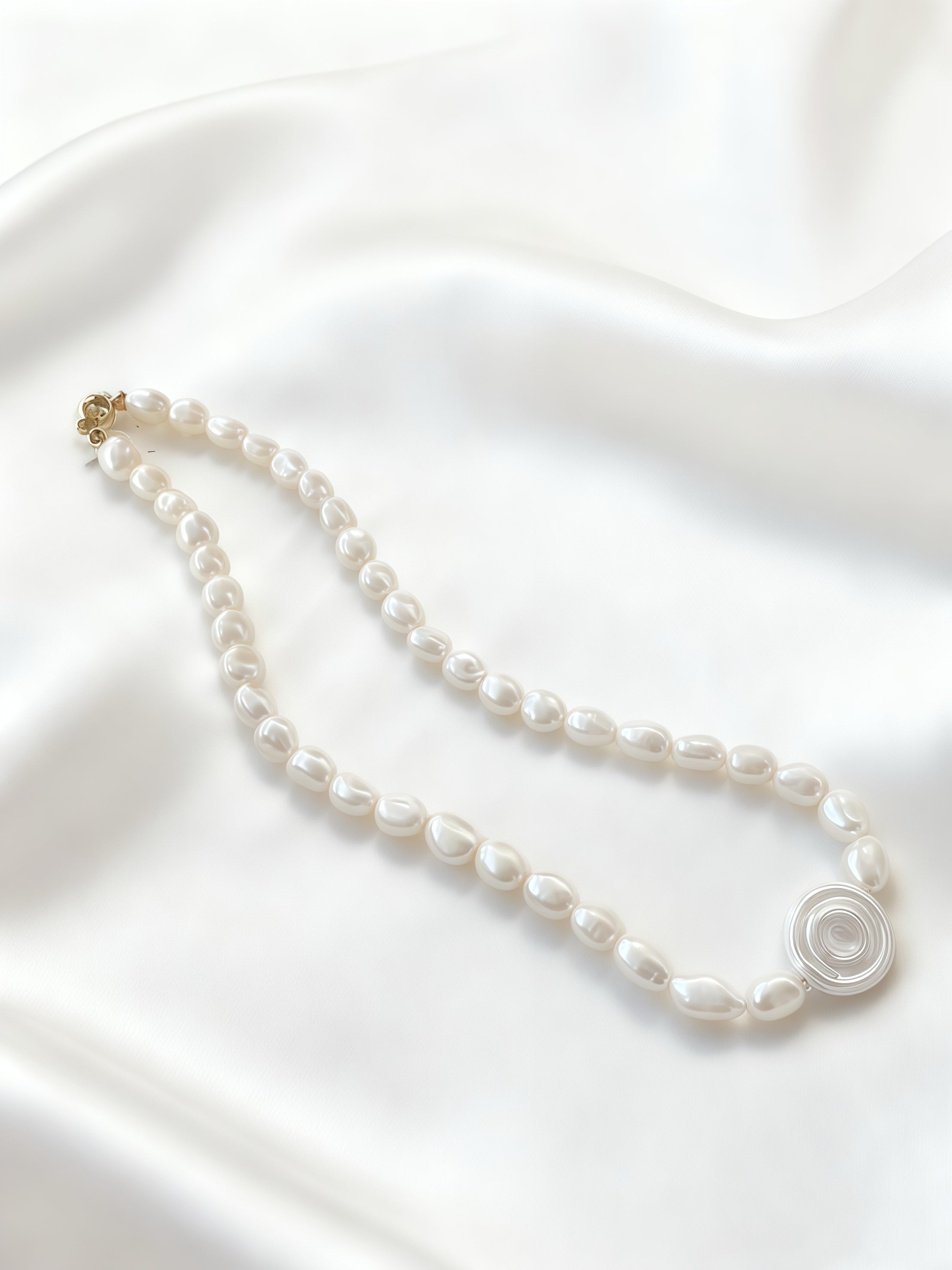 925 Silver Plated With Gold 14K Baroque Vintage Beaded Necklace Chain Length 42cm