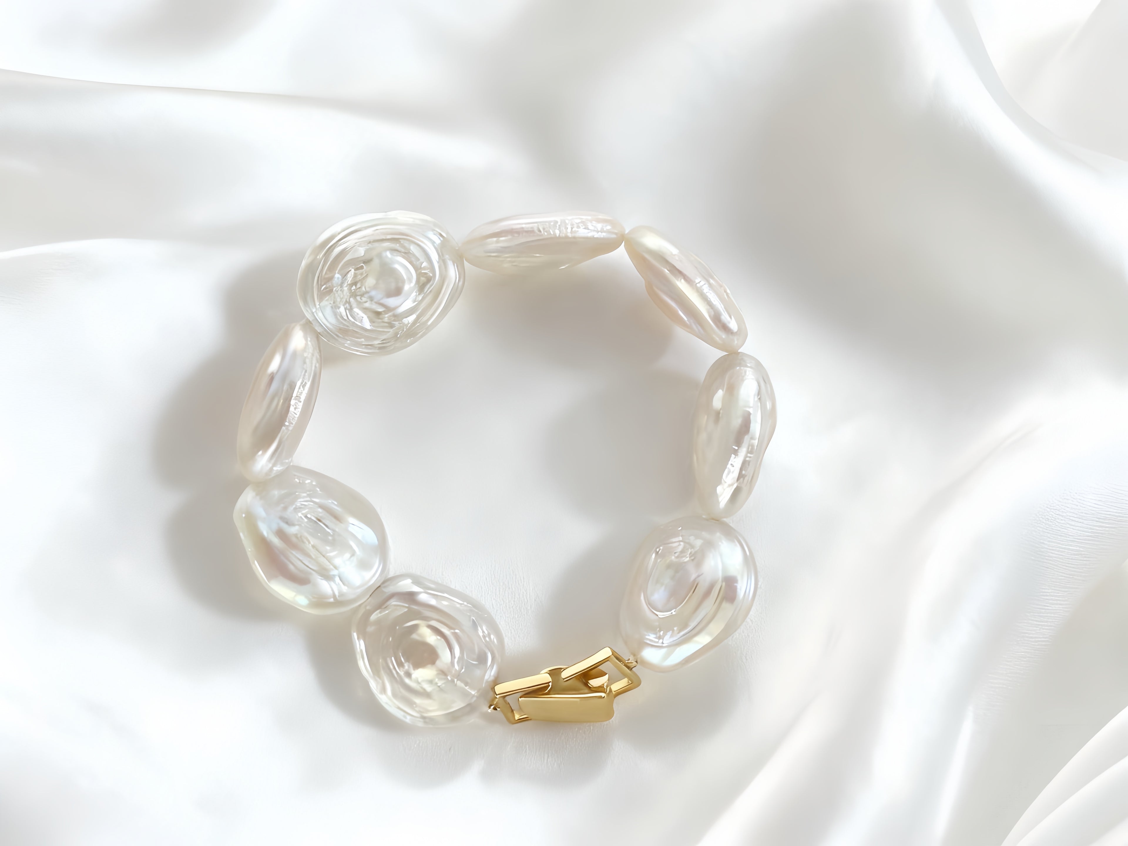 925 Silver With Gold 18K Freshwater Baroque Pearl Bracelet