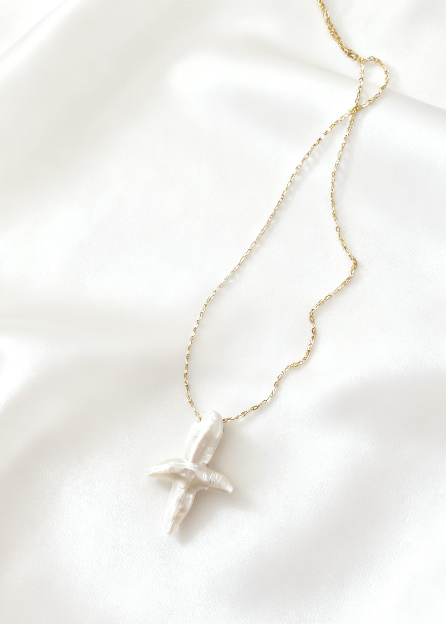 925 Silver With Gold 18K Freshwater Baroque Pearl Star Necklace Chain Length: 43 + 5 cm