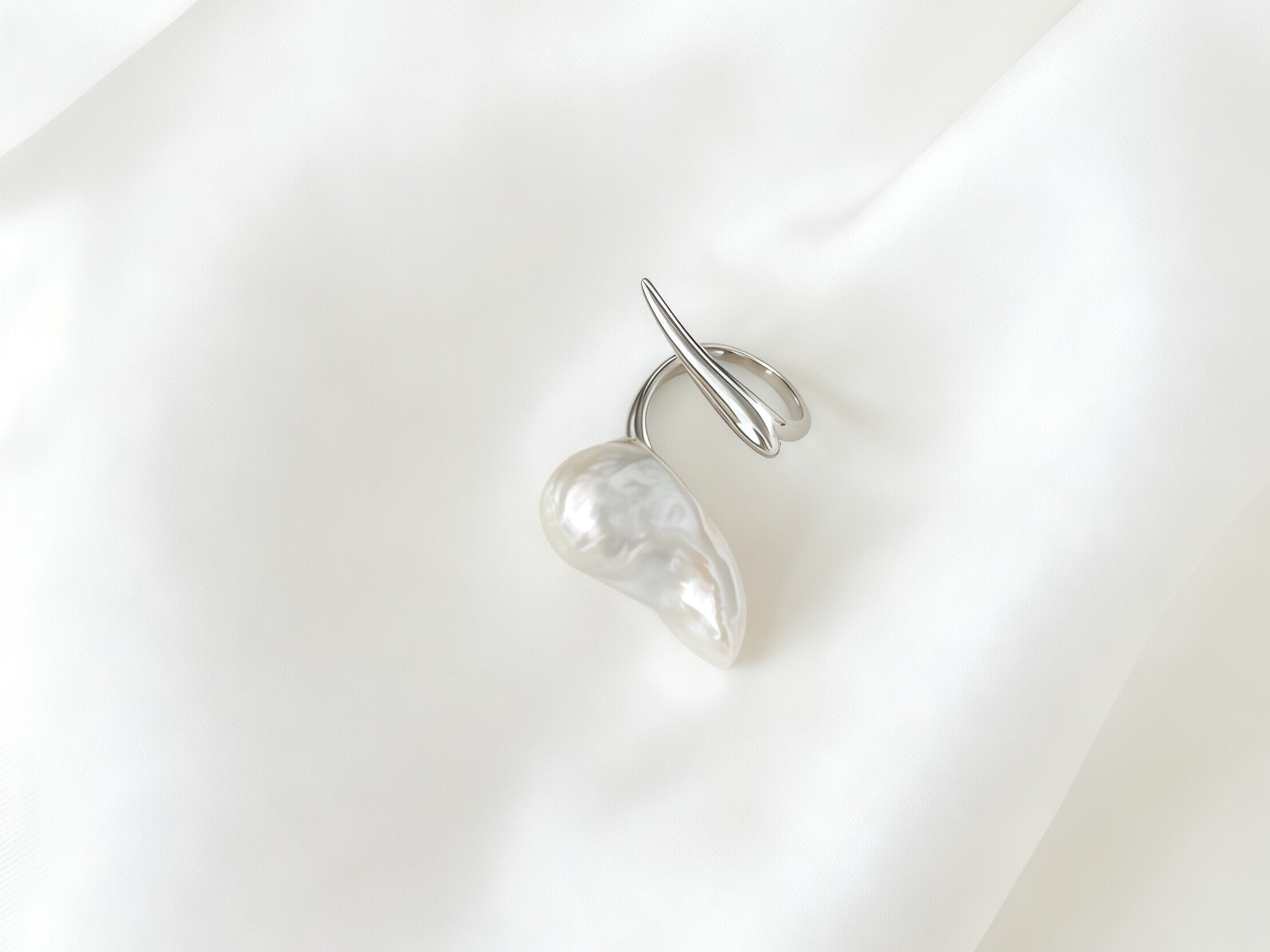 925 Silver Freshwater Baroque Pearl Open Ring