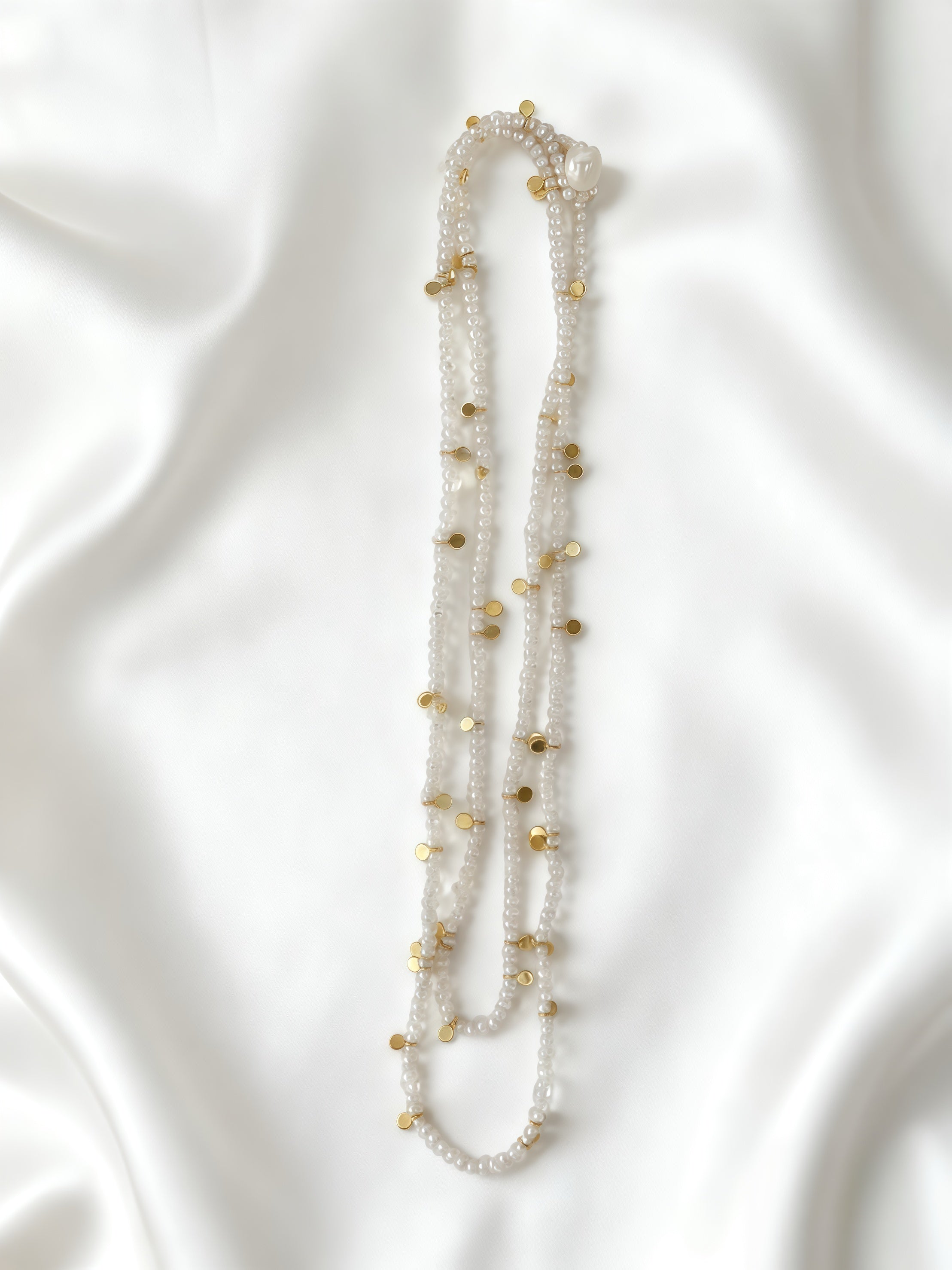 925 Silver With Gold 18K Gold Sheet Pearl Long Chain Adjustable Double-Layer Wearing Chain Length 85cm